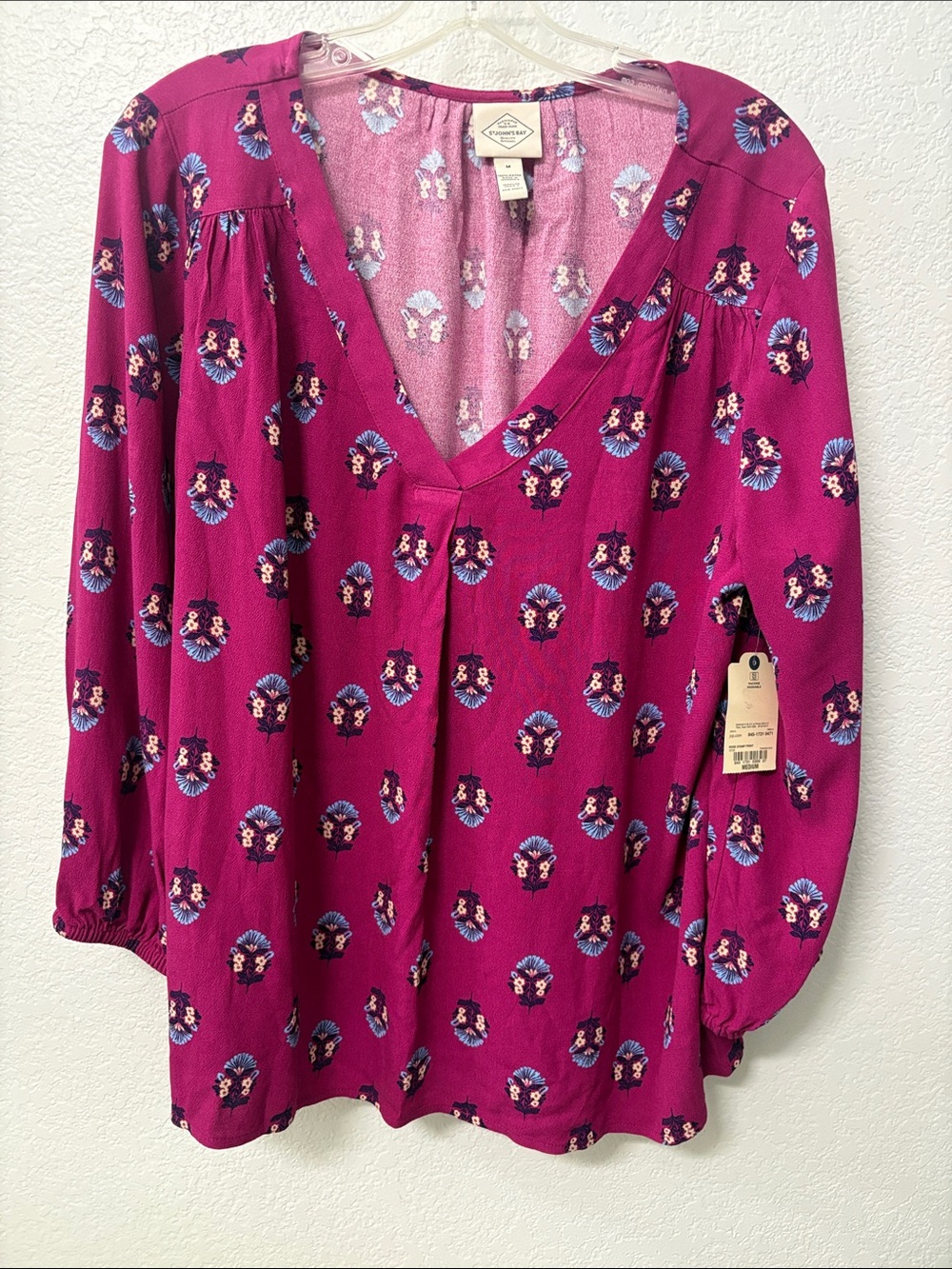 Magenta Floral V-Neck Blouse